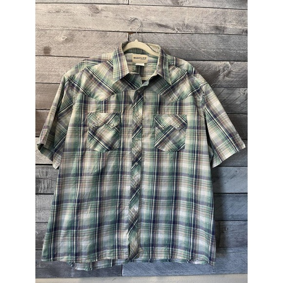 Vintage Rustler by Wrangler Pearl Snap Plaid Button Down Shirt Size XL - Picture 1 of 9